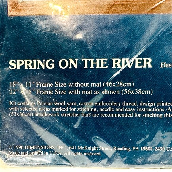 Vintage Sunset Crewel Kit "Spring on the River" (1996) with Wool Yarn - New/Seal - Picture 3 of 5